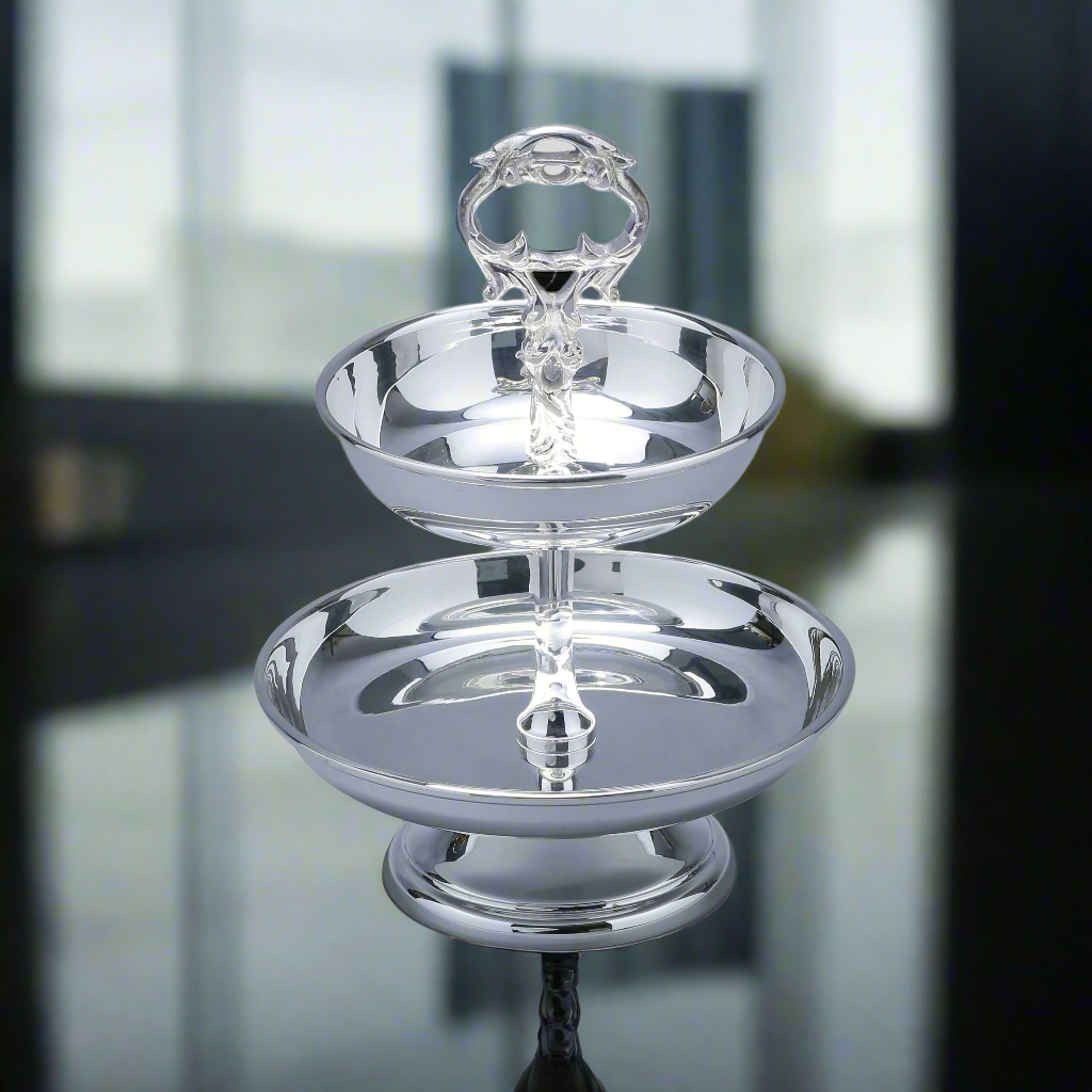 Soporte para té Imperial de dos niveles con acabado en oro rosa