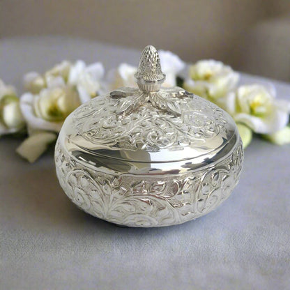 Classic Vine Silver Plated Round Box